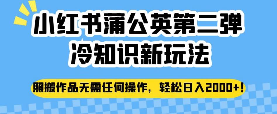小红书蒲公英第二弹冷知识新玩法，照搬作品无需任何操作，轻松日入2000+【揭秘】-水滴知识网