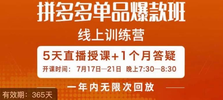 钟辰·拼多多单品爆款班,一个拼多多超级爆款养一个团队-水滴知识网