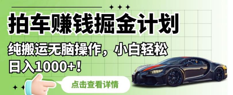 拍车赚钱掘金计划，纯搬运无脑操作，小白轻松日入1000+【揭秘】-水滴知识网
