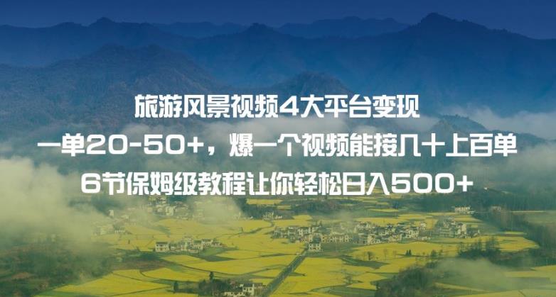旅游风景视频4大平台变现单20-50+,爆一个视频能接几十上百单6节保姆级教程让你轻松日入500+-水滴知识网
