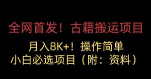 全网首发！古籍搬运项目，月入8000+，小白必选项目 （附：资料）-水滴知识网