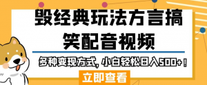 毁经典玩法方言搞笑配音视频,多种变现方式,小白轻松日入500+!-水滴知识网