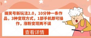 搞笑号新玩法2.0,10分钟一条作品,3种变现方式,1部手机即可操作,涨粉变现两不误-水滴知识网