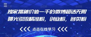 独家揭秘价值一千的微博超话无限曝光引流精准粉,创业粉,各类粉-水滴知识网
