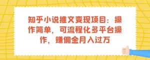 知乎小说推文变现项目：操作简单，可流程化多平台操作，赚佣金月入过万-水滴知识网