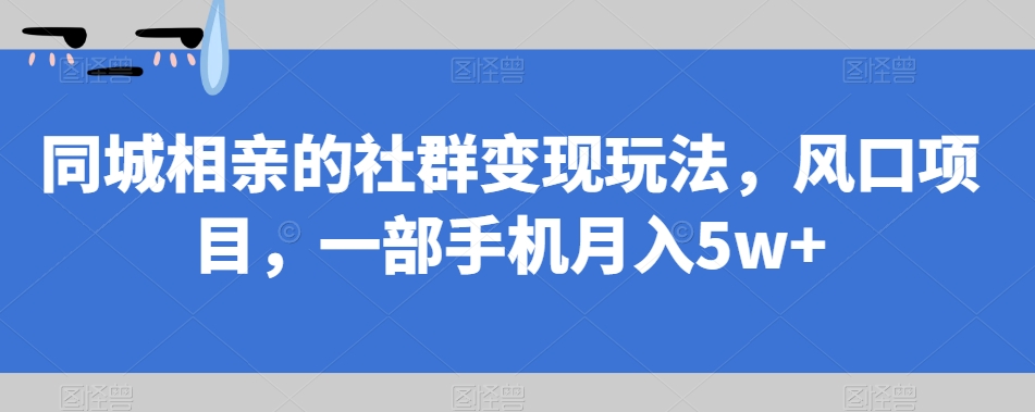 同城相亲的社群变现玩法,风口项目,一部手机月入5w+【揭秘】-水滴知识网