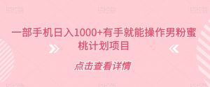 一部手机日入1000+有手就能操作男粉蜜桃计划项目【揭秘】-水滴知识网