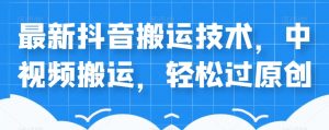 外卖598元的最新抖音搬运技术，中视频搬运，轻松过原创-水滴知识网