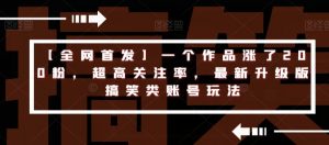 【全网首发】一个作品涨了200粉，超高关注率，最新升级版搞笑类账号玩法-水滴知识网