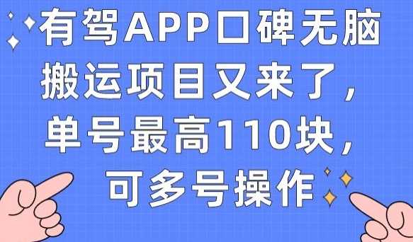 有驾APP口碑无脑搬运项目又来了，单号最高110块，可多号操作-水滴知识网