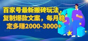 百家号最新搬砖玩法，复制爆款文案，每月稳定多赚2000-3000+【揭秘】-水滴知识网