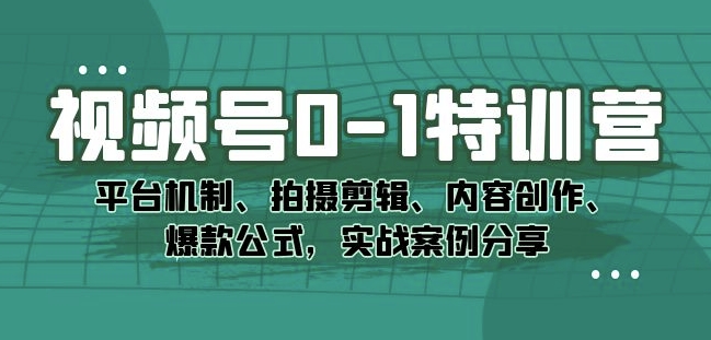 视频号0-1特训营:平台机制、拍摄剪辑、内容创作、爆款公式,实战案例分享-水滴知识网