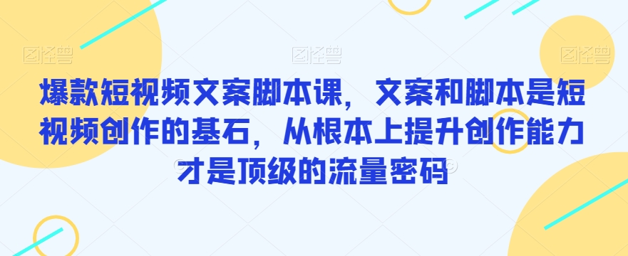 爆款短视频文案脚本课,文案和脚本是短视频创作的基石,从根本上提升创作能力才是顶级的流量密码-水滴知识网