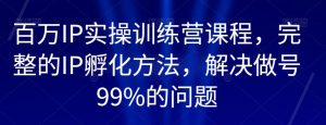 百万IP实操训练营课程,完整的IP孵化方法,解决做号99%的问题-水滴知识网