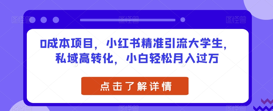 0成本项目,小红书精准引流大学生,私域高转化,小白轻松月入过万【揭秘】-水滴知识网