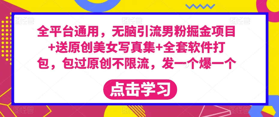 全平台通用,无脑引流男粉掘金项目+送原创美女写真集+全套软件打包,包过原创不限流,发一个爆一个【揭秘】-水滴知识网