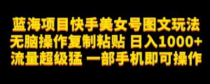 蓝海项目快手美女号图文玩法，无脑操作复制粘贴，日入1000+流量超级猛一部手机即可操作【揭秘】-水滴知识网