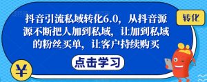 抖音引流私域转化6.0，从抖音源源不断把人加到私域，让加到私域的粉丝买单，让客户持续购买-水滴知识网