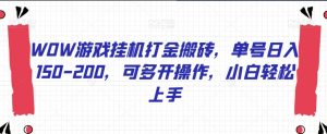 WOW游戏挂机打金搬砖,单号日入150-200,可多开操作,小白轻松上手【揭秘】-水滴知识网