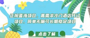 正规蓝海项目，高需求冷门酒店代订项目，简单无脑可长期稳定项目【揭秘】-水滴知识网