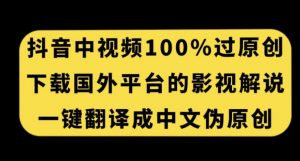 抖音中视频百分百过原创,下载国外平台的电影解说,一键翻译成中文获取收益-水滴知识网