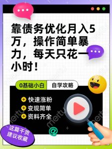靠债务优化月入五万，每天只要花两个小时，多种方式轻松变现【揭秘】-水滴知识网