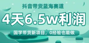 抖音带货蓝海赛道,国学带货新项目,0经验也能做,4天6.5w利润【揭秘】-水滴知识网