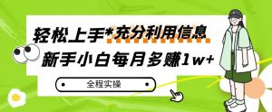 每月多赚1w+，新手小白如何充分利用信息赚钱，全程实操！【揭秘】-水滴知识网