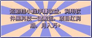 短剧挂小程序赚收益,利用软件黑科技一键搬运,项目红利期,月入万+【揭秘】-水滴知识网