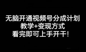 无脑开通视频号分成计划，教学+变现方式，看完即可上手开干!-水滴知识网