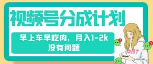 视频号分成计划，纯搬运不需要剪辑去重，早上车早吃肉，月入1-2k没有问题-水滴知识网
