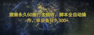 魔兽永久60服打金搬砖，脚本全自动操作，单设备日入300+【揭秘】-水滴知识网