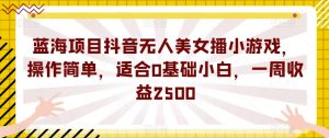 蓝海项目抖音无人美女播小游戏,操作简单,适合0基础小白,一周收益2500【揭秘】-水滴知识网