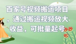 百家号视频搬运项目，通过搬运视频放大收益，可批量起号【揭秘】-水滴知识网
