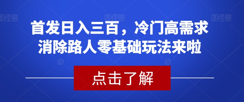 首发日入三百，冷门高需求消除路人零基础玩法来啦【揭秘】-水滴知识网