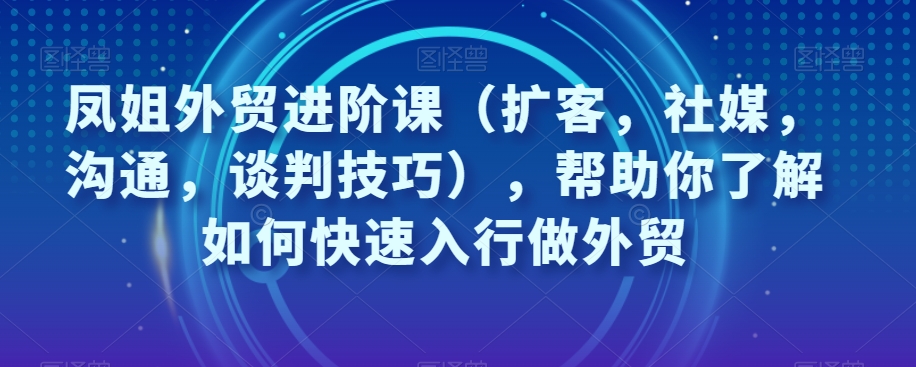 凤姐外贸进阶课(扩客,社媒,沟通,谈判技巧),帮助你了解如何快速入行做外贸-水滴知识网