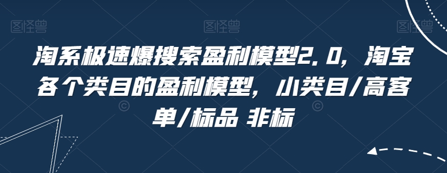 淘系极速爆搜索盈利模型2.0,淘宝各个类目的盈利模型,小类目/高客单/标品 非标-水滴知识网