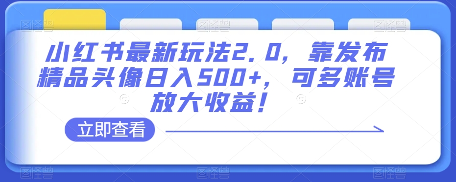 小红书最新玩法2.0,靠发布精品头像日入500+,可多账号放大收益!【揭秘】-水滴知识网