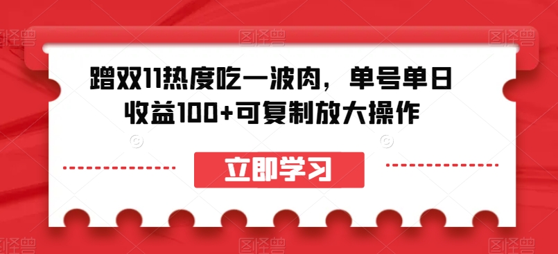 蹭双11热度吃一波肉,单号单日收益100+可复制放大操作【揭秘】-水滴知识网