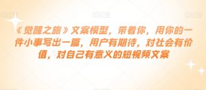 《觉醒之旅》文案模型，带着你，用你的一件小事写出一篇，用户有期待，对社会有价值，对自己有意义的短视频文案-水滴知识网