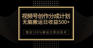 最新视频号创作分成计划,无脑搬运一天收益500+,100%搬运过原创技巧【揭秘】-水滴知识网