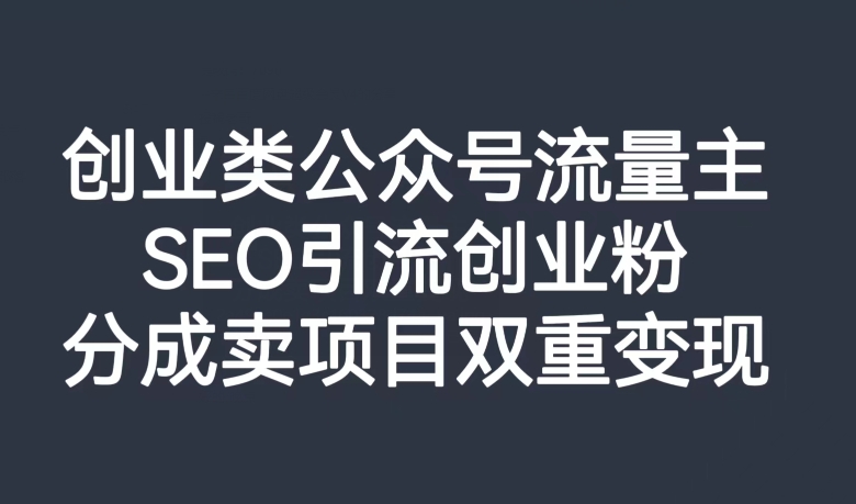 创业类公众号流量主,SEO引流创业粉,分成卖项目双重变现【揭秘】-水滴知识网