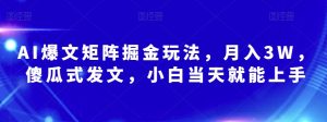 AI爆文矩阵掘金玩法,月入3W,傻瓜式发文,小白当天就能上手【揭秘】-水滴知识网