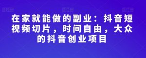 在家就能做的副业:抖音短视频切片,时间自由,大众的抖音创业项目-水滴知识网