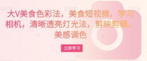 大V美食色彩法,美食短视频,学习相机,清晰透亮灯光法,剪映剪辑,美感调色-水滴知识网