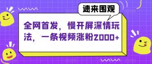 全网首发，慢开屏深情玩法，一条视频涨粉2000+【揭秘】-水滴知识网