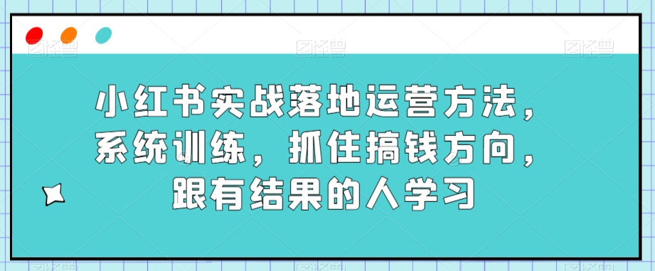 小红书实战落地运营方法，系统训练，抓住搞钱方向，跟有结果的人学习-水滴知识网