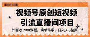 视频号原创短视频引流直播间项目，日入3~5五位数【揭秘】-水滴知识网