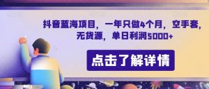 抖音蓝海项目，一年只做4个月，空手套，无货源，单日利润5000+【揭秘】-水滴知识网