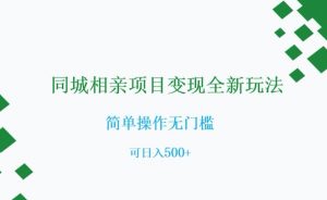 同城相亲项目变现全新玩法，简单操作无门槛，可日入500+【揭秘】-水滴知识网